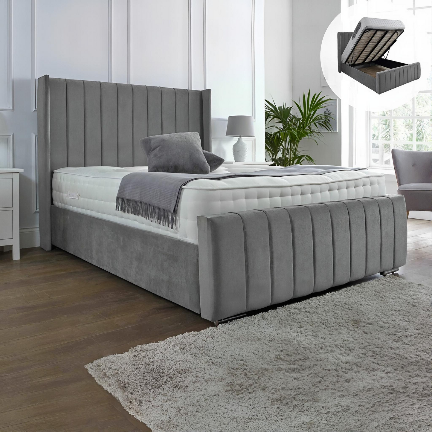 Panel Wingback Bed With Mattress